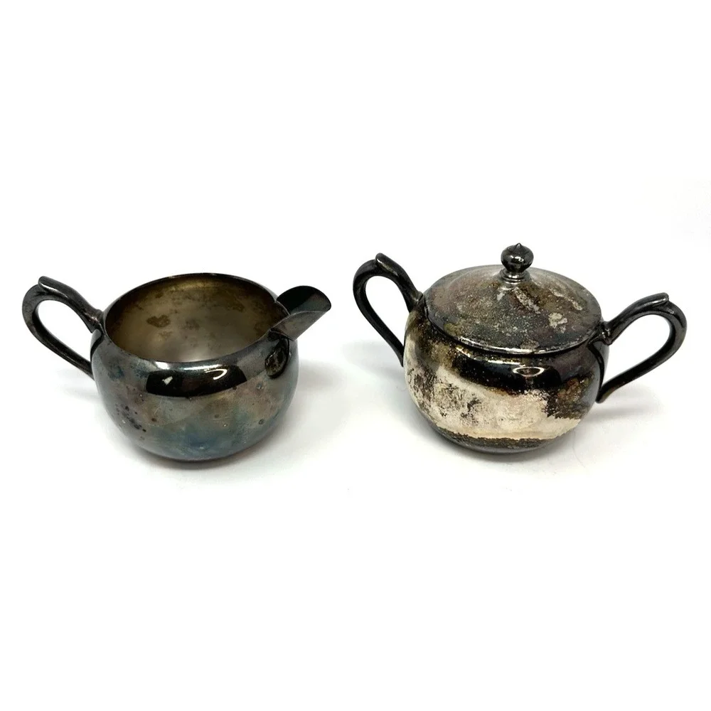 F.B. Rogers Silver Co. 1883 Silver on Copper Sugar Bowl and Creamer Set